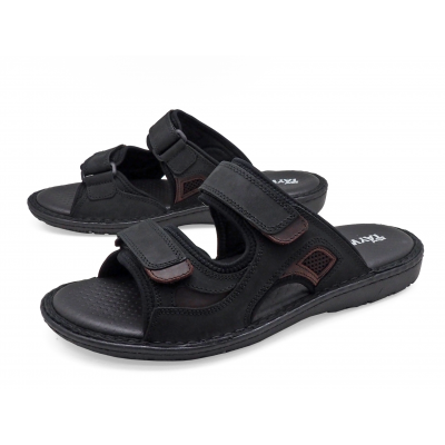 รองเท้าแตะ SKA-25 หนังนูบักออยล์ดำ-นูบักออยล์ตาล-ตาข่ายตาล